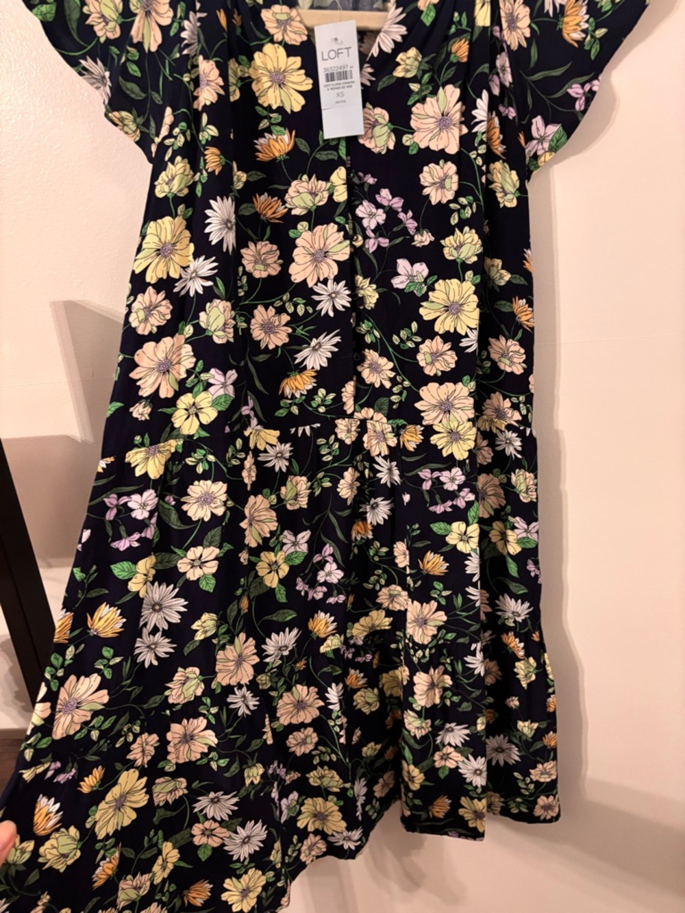 LOFT Petites Navy Floral Button-Front Dress with Pink and Yellow Blooms NWT - Picture 5 of 7